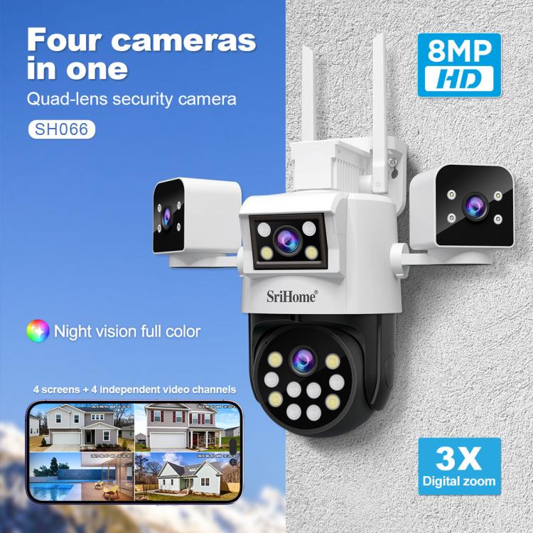 SriHome SH066 8MP HD Quad Lens Security Camera, Support Full Color Night Vision / Two-way Audio SriHome SH066 8MP HD Quad Lens Security Camera, Support Full Color Night Vision / Two-way Audio